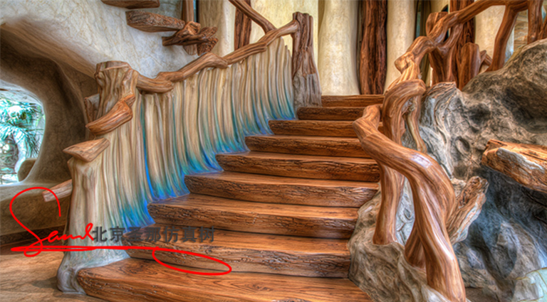 蒼山水泥仿木樓梯在別墅室內中的運用 仿木樓梯施工效果