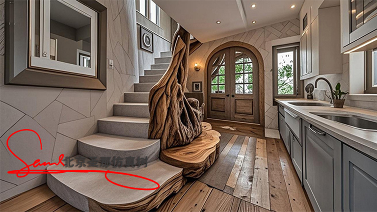 上海花園路別墅區里超美的水泥仿木樓梯制作