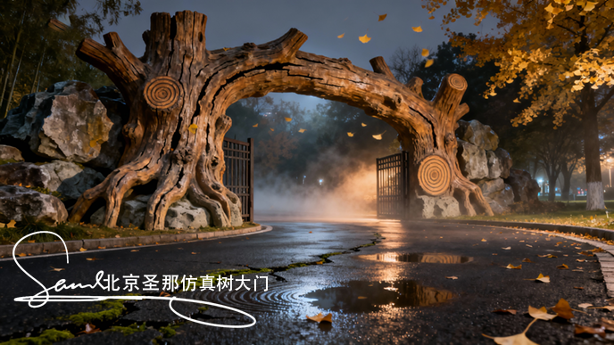 1761544626100499.png jimeng-2025-10-26-1700-這張圖片展示的是一處仿木景觀大門,屬于園林景觀造景的典型作品。 主體結(jié)構(gòu):大門以....png